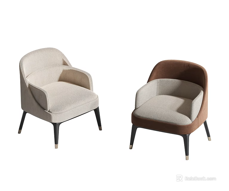 Modern Beige and Brown Upholstered Armchairs with Armrests and Metal Legs 3d model 