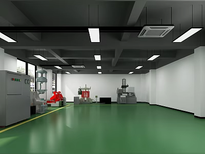 Modern Laboratory Space With Green Floor White Walls Ceiling Lights And Equipment 3d model