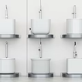 Modern Wall Mounted White Toilets With Metal Shelves In Gray Bathroom