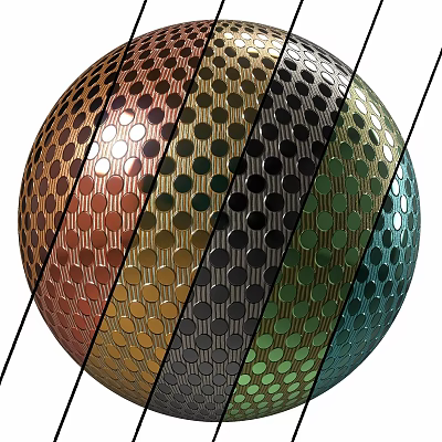 Patterned Spherical Component With Multicolored Metallic Stripes And Circular Holes 3d model