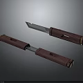 Tactical Weapon Knife With Dark Red Wooden Handle Metal Blade And Sheath