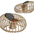 Woven Rattan Outdoor Chair With Modern Circular Design And Black Cushion