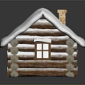 Cartoon Scene Of Cozy Log Cabin With Snow Covered Roof Log Structure Door And Windows