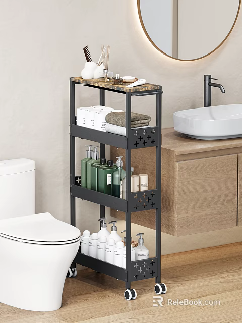 Bathroom Accessories Black Multi Tier Storage Rack With Towels Toiletries And Toilet 3d model 