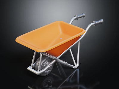 Sturdy Orange Wheelbarrow With Silver Metal Frame And Single Rubber Wheel Design 3d model