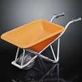 Sturdy Orange Wheelbarrow With Silver Metal Frame And Single Rubber Wheel Design