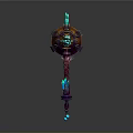 Fantasy Mythical Hammer Weapon With Glowing Blue Green Flames And Ornate Orange Purple Details