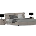 Modern Double Bed With Upholstered Headboard Nightstands Table Lamps And Pillows 3d model