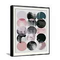 Decorative Painting With Circular Patterns In Pink Black Gray And White Frame On Dark Wall