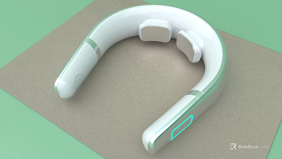 Modern White U Shaped Neck Massager With Green Accents And Massage Nodes 3d model 