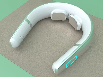Modern White U Shaped Neck Massager With Green Accents And Massage Nodes 3d model