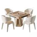 Modern Wooden Entertainment Table With Round Center And Four White Chairs