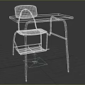 Wooden Desk With Brown Chair Metal Frame And Under Seat Wire Basket