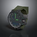 Tactical Green Watch With Black Dial Rubber Strap And Glowing Digital