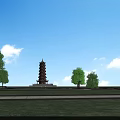Ancient Architecture Multi story Brown Gold Pagoda With White Base On Green Grass Blue Sky
