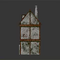 Cartoon House Scene With Red Roof White Walls Brown Wooden Frames Windows And Door