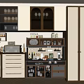 Modern Wooden Sideboard With Glass Doors Drawers And Open Storage Shelves