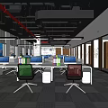 Modern Public Office Space With Open Layout Desks Computers And Colorful Chairs 3d model