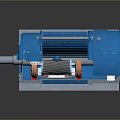 Blue Electric Motor Cutaway View With Copper Coils Fan And Base Structure