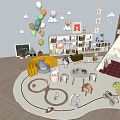 Kids Playroom Interior With Teepee Bookshelf Toys Balloons And Cloud Decorations