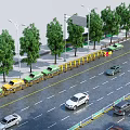 Urban Road Facilities With Lanes Vehicles Street Lamps Trees And Traffic Dividers