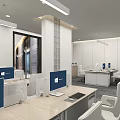 Modern Office Interior With Bookshelves Desk Chairs And Large Windows Blinds