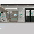 Modern Bank Interior Open Space Design With Green Elements Display Screens And Service Counters 3d model