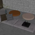 Modern Indoor Floor Seating With Gray Cushions Pillows Round Tables And Green Plant