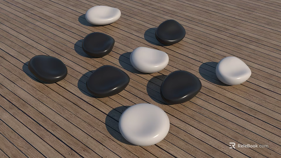 Black And White Pebble Shaped Landscape Seats On Wooden Deck 3d model 