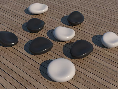 Black And White Pebble Shaped Landscape Seats On Wooden Deck 3d model