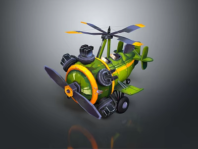 Green Passenger Plane Model Toy Featuring Propeller Yellow and Black Decorative Details 3d model