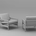 Modern Single Sofa Design With Wooden Frame And Gray Cushion Two Angles View 3d model
