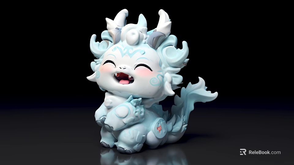 Cute Blue Dragon Figure With Curly Horns And Smiling Face For Popular Photo Spot 3d model 