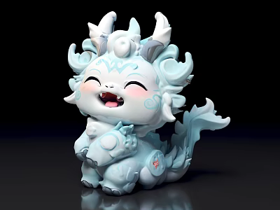 Cute Blue Dragon Figure With Curly Horns And Smiling Face For Popular Photo Spot 3d model