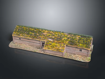 Detailed Wooden Model House With Green Yellow Vegetation Roof Windows Door And Brown Base 3d model