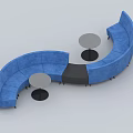Blue Curved Sectional Sofa With Round Side Tables And Black Connector 3d model