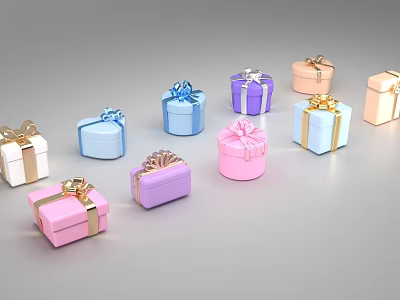Colorful Decorative Gift Boxes With Golden Ribbons And Bows For Festive Gifting 3d model