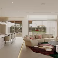 Modern Living Dining Room Interior Design With White Sofa Dining Table And Pendant Lights