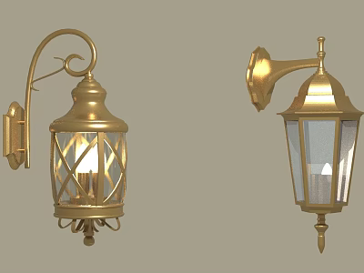 Golden Classic Wall Mounted Lamps With Glass Panels And Ornate Design 3d model