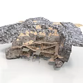 Detailed Rock Structure Model With Wooden Interior And Platform Design 3d model