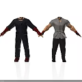 Two Headless Character Models With Black Outfit Gray Top And Red Gloves