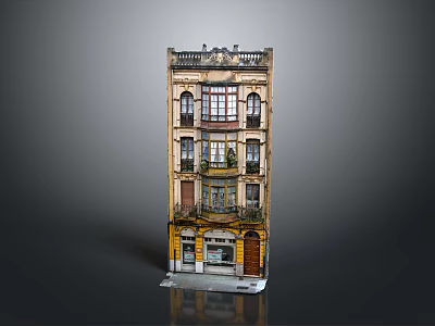 Vintage Multi Story Building Model With Classic Windows Balconies And Ground Floor Shop 3d model