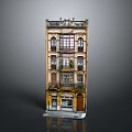 Vintage Multi Story Building Model With Classic Windows Balconies And Ground Floor Shop