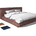 Cozy Double Bed With Brown Headboard White Bed Sheets And Pillows Near Colored Fabric Samples