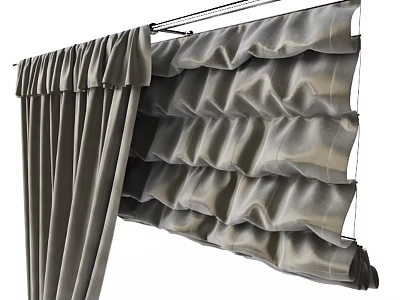 Thick Grey Velvet Curtains With Pleated Layered Design For Home Interior 3d model