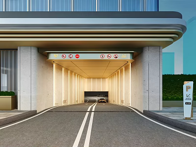 Road Facilities Featuring Lane Entrance Signage Road Markings And Building Entrance 3d model