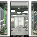 Modern Shoe Store Interior With Round Ceiling Lights Display Tables And Shoe Racks 3d model