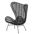 Black Woven Rattan Leisure Chair With Curved Backrest And Metal Support Legs