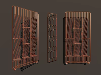 Modern Metal Grid Design Shelving Unit With Multiple Shelves And Wheels 3d model