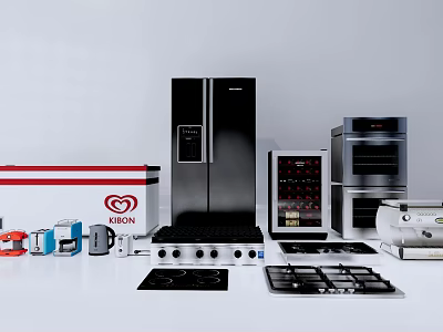 Kitchen Appliances Refrigerator Coffee Machine Stove Modern Metal Kettle 3d model